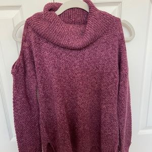 Hollister Magenta Turtleneck Open Shoulder Sweater